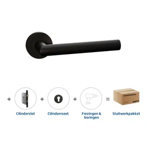 Cilinderslot pakket zwart deurkruk Aquarius cilinderrozet Pavo cilinderslot met RVS slotplaat