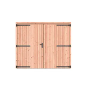 Dubbele deur Douglas hout - buitenmaat 250x209cm met Zwart deurbeslag