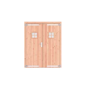 Dubbele deur Douglas hout buitenmaat 168x209cm met glas en RVS deurbeslag