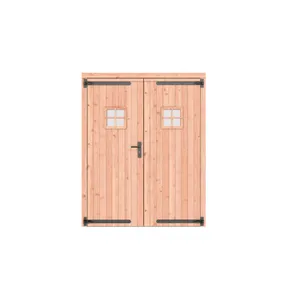 Dubbele deur Douglas hout met ruit - buitenmaat 168x209cm met Zwart deurbeslag