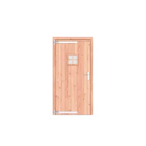 Deur Douglas hout met ruit linksdraaiend - buitenmaat 108x209cm met RVS deurbeslag
