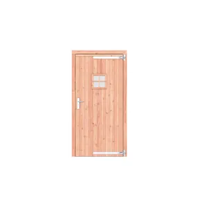 Deur Douglas hout met ruit rechtsdraaiend - buitenmaat 108x209cm met RVS deurbeslag