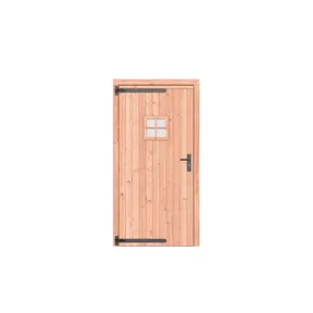 Deur Douglas hout met ruit linksdraaiend - buitenmaat 108x209cm met Zwart deurbeslag