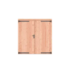Dubbele deur Douglas hout - buitenmaat 201x209cm met Zwart deurbeslag
