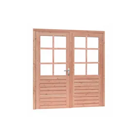 Dubbele deur Douglas hout buitenmaat 202x221cm met dubbelglas en RVS deurbeslag