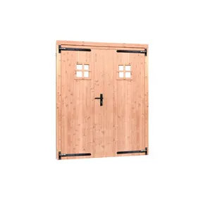 Dubbele deur Douglas hout buitenmaat 168x201cm met glas en deurbeslag zwart
