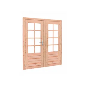 Dubbele deur Douglas hout buitenmaat 168x201cm met glas en RVS deurbeslag