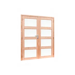 Dubbele deur Douglas hout buitenmaat 168x201cm met melkglas en RVS deurbeslag
