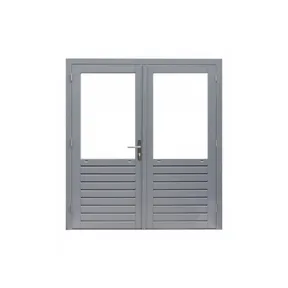 Dubbele deur Meranti buitenmaat 202x221cm met glas en RVS deurbeslag gegrond