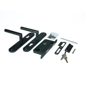 Klinkset slotkast en cilinderslot (afgerond schild) luxe RVS zwart