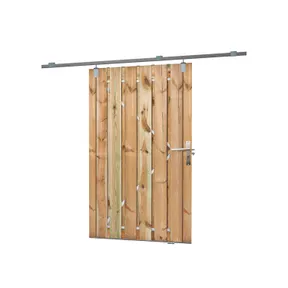 Grenen schuifdeur 130x195cm groen geïmpregneerd | RVS deurbeslag