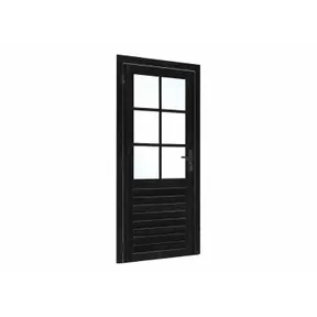 Vuren glasdeur zwart ruit 100x205cm links inclusief RVS deurbeslag