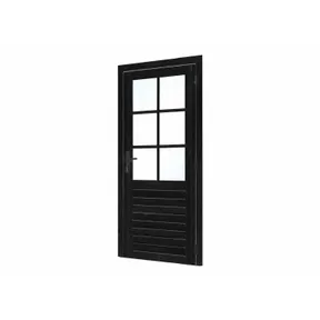 Vuren glasdeur zwart ruit 100x205cm links inclusief RVS deurbeslag