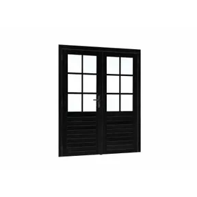 Vuren dubbele deur zwart 6-ruits 185x205cm RVS deurbeslag