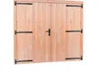 Dubbele deur Douglas hout XL buitenmaat 255x209cm met zwart deurbeslag