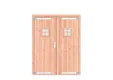 Dubbele deur Douglas hout buitenmaat 168x209cm met glas en RVS deurbeslag