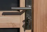 Dubbele deur Douglas hout buitenmaat 168x201cm met RVS deurbeslag