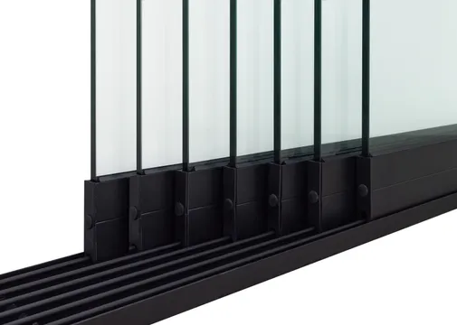 Glazen schuifwand 7-rail mat zwart RAL 9005M