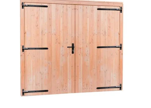 Dubbele deur Douglas hout XL buitenmaat 255x209cm met zwart deurbeslag