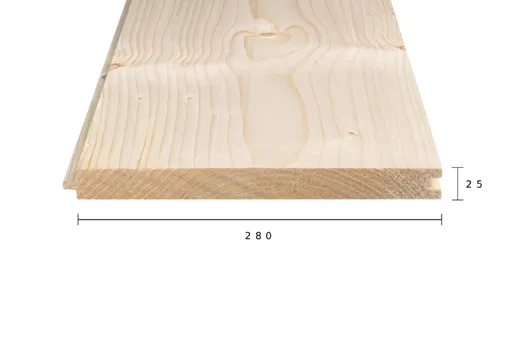 Vloerdeel Vuren 32x300mm (werkend 25x280mm) mes en groef geschaafd 