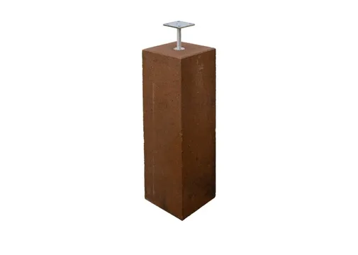 Betonpoer met draadeind en stelplaat 20x20cm (bovenmaat) 60cm roestbruin