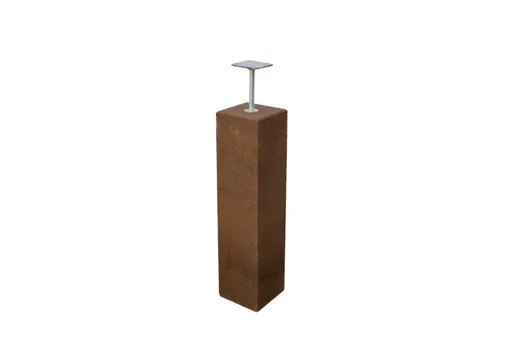 Betonpoer met draadeind en stelplaat 15x15cm (bovenmaat) 60cm roestbruin