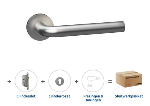 Cilinderslot pakket RVS deurkruk Anglia cilinderrozet Pavo met cilinderslot