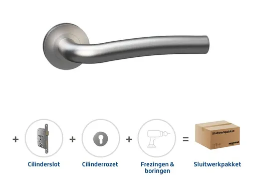 Cilinderslot pakket RVS deurkruk Aries cilinderrozet Pavo met cilinderslot