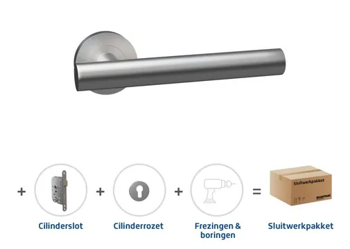 Cilinderslot pakket RVS deurkruk Carina cilinderrozet Pavo met cilinderslot