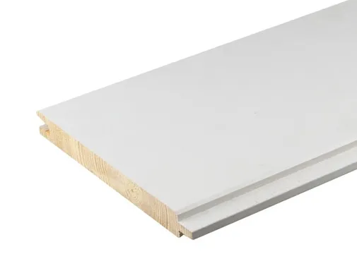 Dakbeschot Vuren (werkend 18x145mm) mes en groef geschaafd wit gespoten RAL 9010 