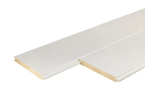 Dakbeschot Vuren (werkend 18x145mm) mes en groef geschaafd wit gespoten RAL 9010 