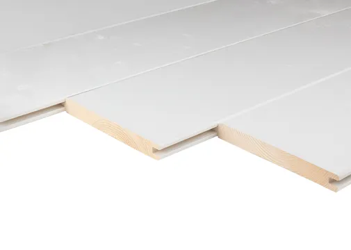 Dakbeschot Vuren 25x200mm (werkend 20x180mm) mes en groef geschaafd wit gespoten RAL9010