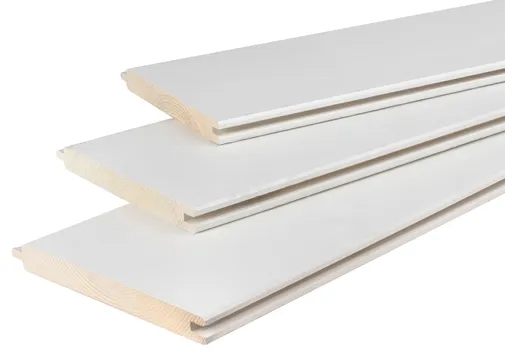 Dakbeschot Vuren 25x200mm (werkend 20x180mm) mes en groef geschaafd wit gespoten RAL9010