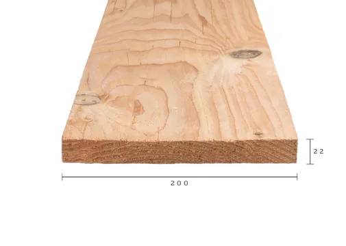 Plank Douglas hout 22x200mm fijnbezaagd 