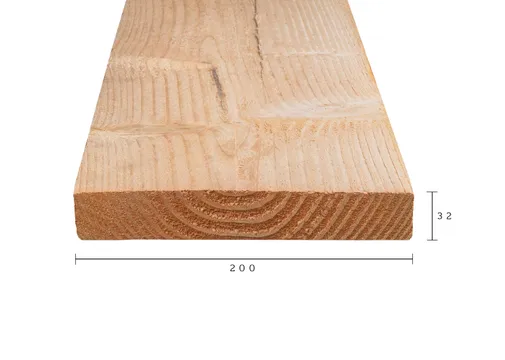 Plank Douglas hout 32x200mm fijnbezaagd 