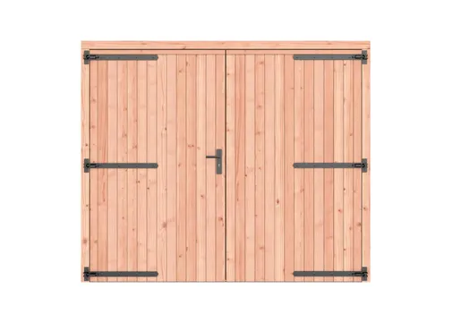 Dubbele deur Douglas hout - buitenmaat 250x209cm met Zwart deurbeslag