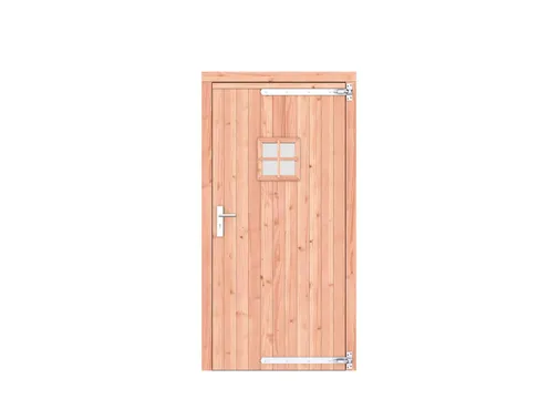 Deur Douglas hout rechtsdraaiend buitenmaat 108x209cm met glas en RVS deurbeslag