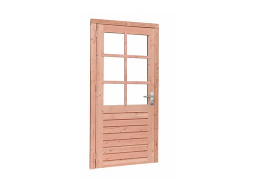 Deur Douglas hout linksdraaiend buitenmaat 109x221cm met dubbelglas en RVS deurbeslag