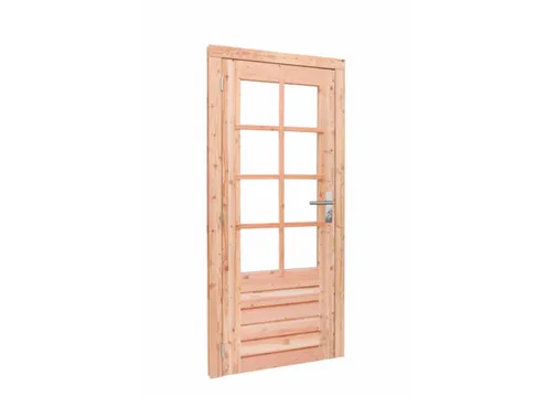 Deur Douglas hout linksdraaiend buitenmaat 90x201cm met glas en RVS deurbeslag