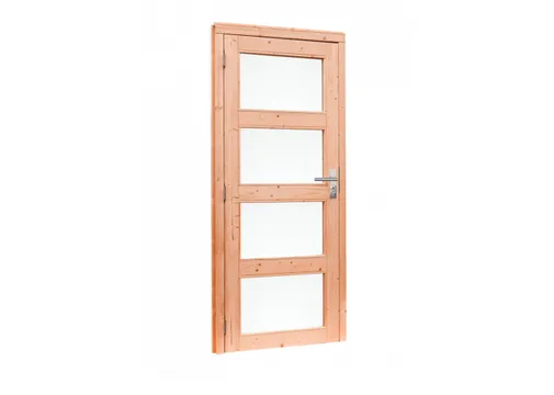 Deur Douglas hout linksdraaiend buitenmaat 90x201cm met melkglas en RVS deurbeslag