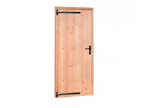 Deur Douglas hout linksdraaiend buitenmaat 90x201cm met zwart deurbeslag