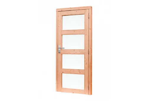 Deur Douglas hout rechtsdraaiend buitenmaat 90x201cm met melkglas en RVS deurbeslag
