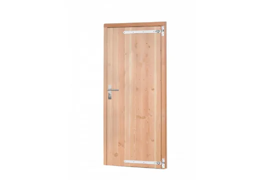 Deur Douglas hout rechtsdraaiend buitenmaat 90x201cm met RVS deurbeslag