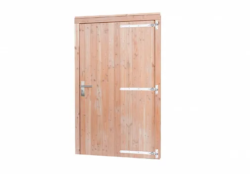 Deur Douglas hout rechtsdraaiend XL buitenmaat 119x209cm met RVS deurbeslag