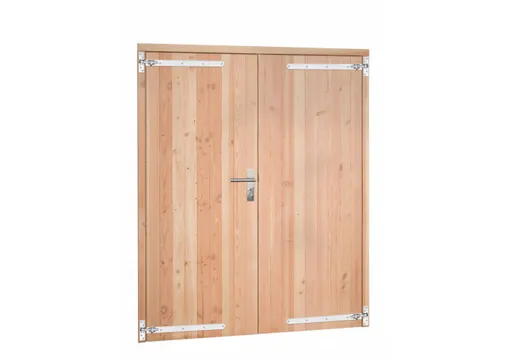 Dubbele deur Douglas hout buitenmaat 168x201cm met RVS deurbeslag