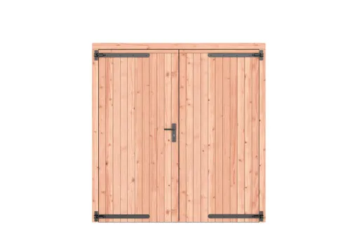 Dubbele deur Douglas hout - buitenmaat 201x209cm met Zwart deurbeslag