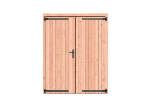 Dubbele deur Douglas hout - buitenmaat 168x209cm met Zwart deurbeslag