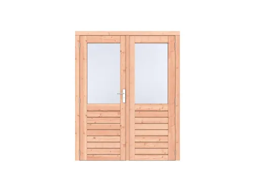 Dubbele deur Douglas hout 6-ruits  - buitenmaat 168x209cm met RVS deurbeslag