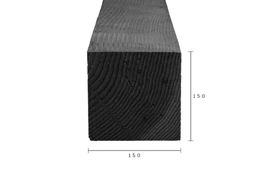 Paal Douglas hout 150x150mm fijnbezaagd zwart geïmpregneerd (gedompeld)