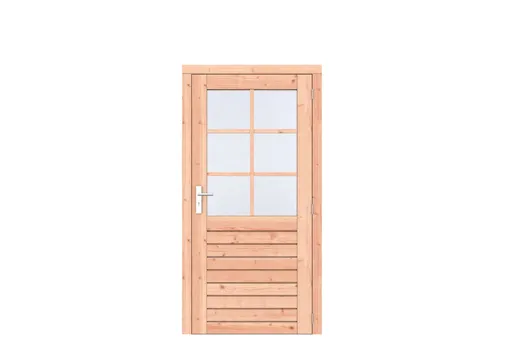 Deur Douglas hout 6-ruits Prestige rechtsdraaiend - buitenmaat 108x209cm met RVS deurbeslag